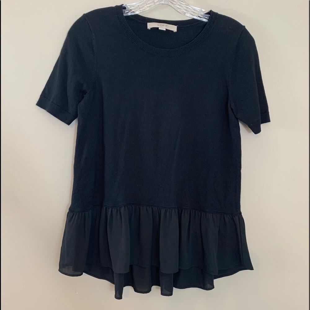 Ann Taylor LOFT Black Peplum Knit Blouse Size XS